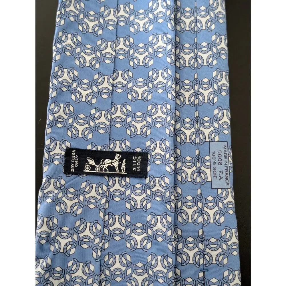 Vintage Hermès 100% Silk Men's Blue Tie With Multicolor Geometric Designs